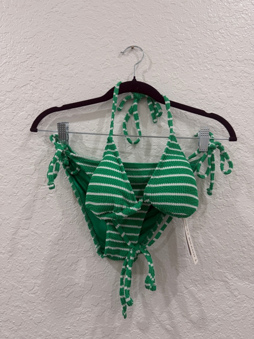Lucky Brand Green and White Striped Bikini NWT